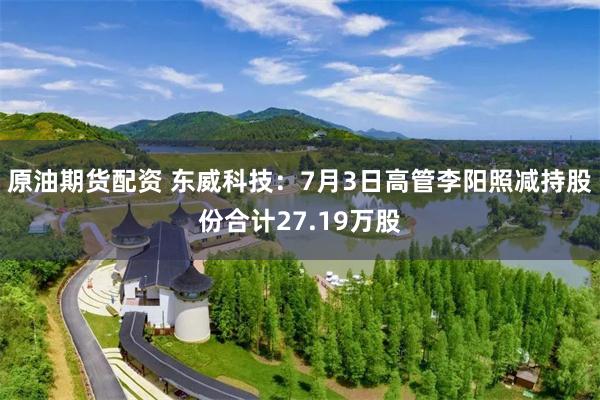 原油期货配资 东威科技：7月3日高管李阳照减持股份合计27.19万股