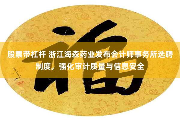 股票带杠杆 浙江海森药业发布会计师事务所选聘制度，强化审计质量与信息安全