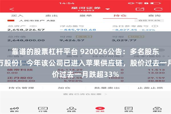 靠谱的股票杠杆平台 920026公告:多名股东拟减持百万股份!今年该公司已进入苹果供应链,股价过去一月跌超33%